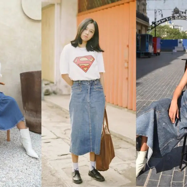 what to wear with long denim skirt