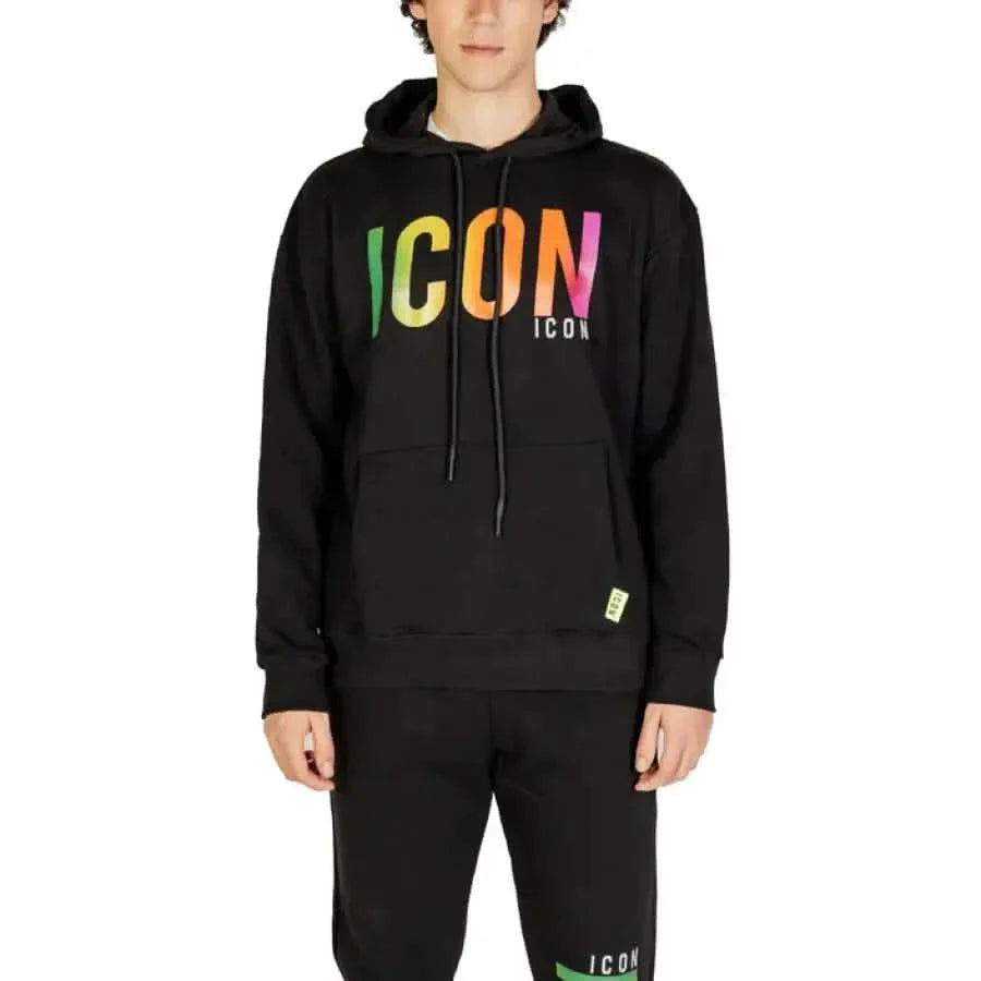 Black hoodie with vibrant ICON text on front from the Icon collection.