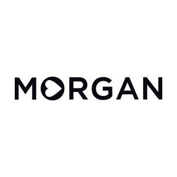 Black text spelling MORGAN with a play button symbol replacing the letter O in Morgan De Toi.