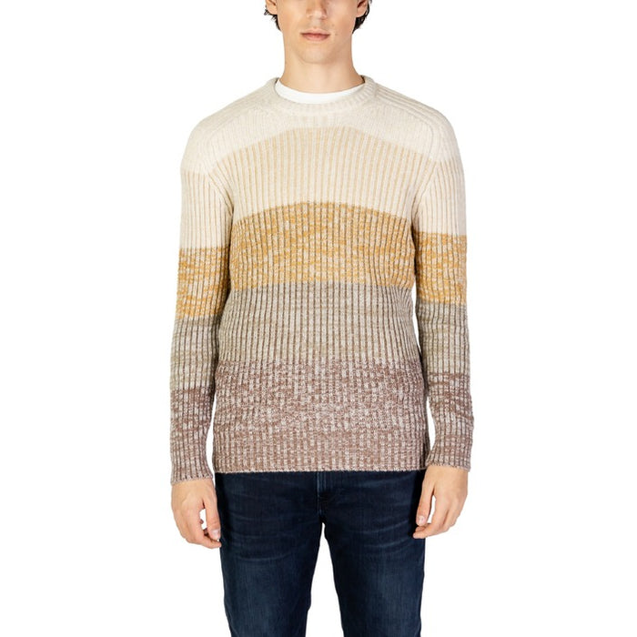 Hydra Clothing Hommes Pull en maille rayée beige