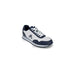 Athletic sneaker in white and navy blue from Le Coq Sportif featuring a logo