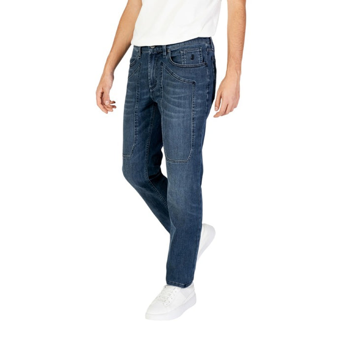 Jeckerson Hommes Jeans Bleus avec Fermeture Eclair et Bouton