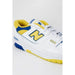 New Balance 550 sneaker in white, blue, and yellow colorway for New Balance Women Sneakers