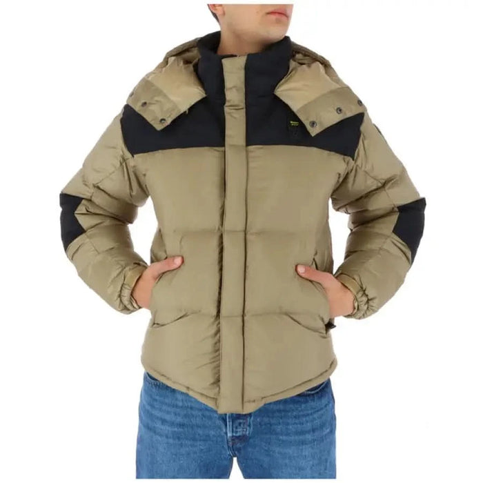 Beige and black puffy winter jacket with a hood from Blauer Men Jacket collection