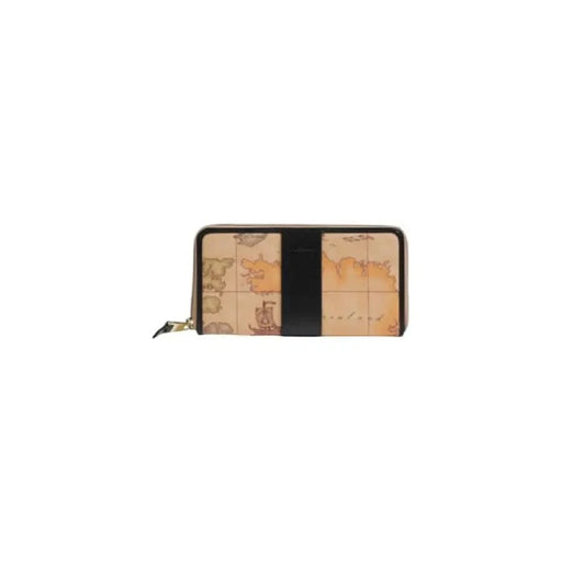 Beige and black zip-around wallet with world map print by Alviero Martini Prima Classe