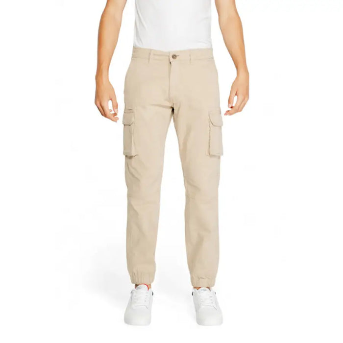 Beige cargo pants with side pockets and elastic ankle cuffs - Gas Men Trousers