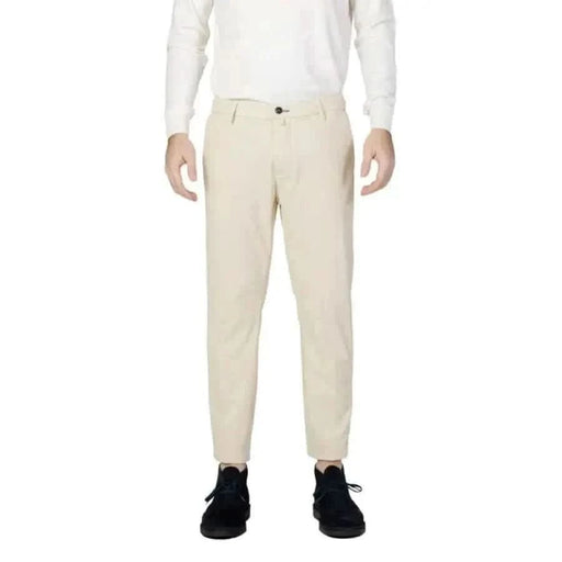 Beige dress pants with black shoes and white shirt from Borghese - Borghese Men Trousers