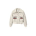 Beige fleece jacket by Desigual featuring embroidered pockets and zipper front