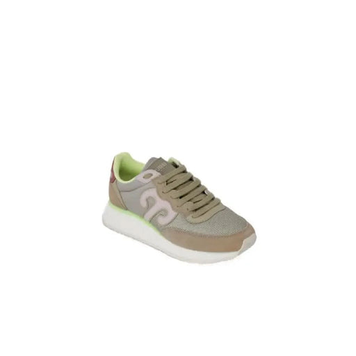 Beige and green Wushu Women Sneakers with a white sole