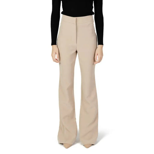 Beige high-waisted flared trousers from Silence Women Trousers collection