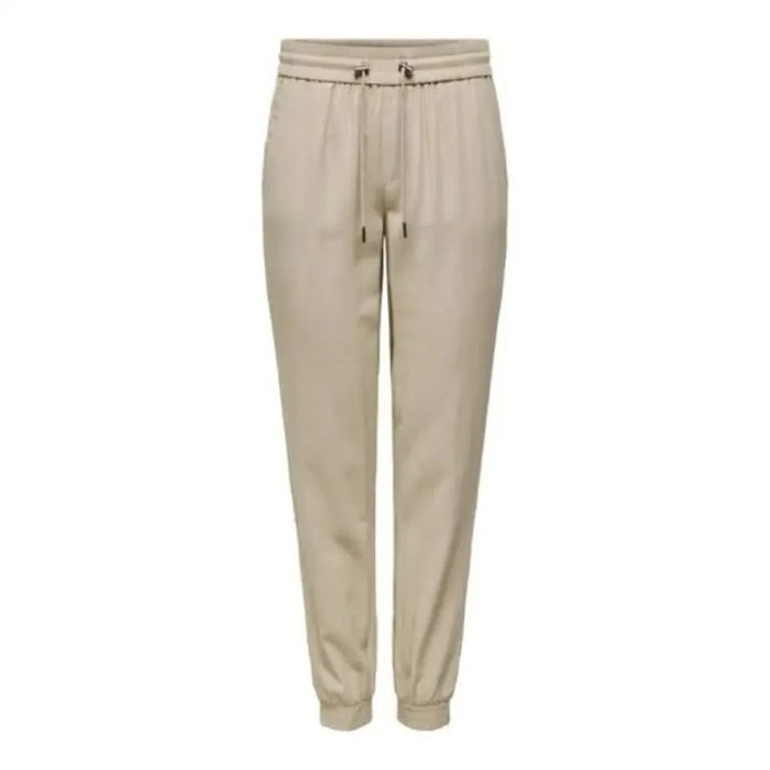 Beige drawstring jogger pants with elastic cuffs by Only Women Trousers