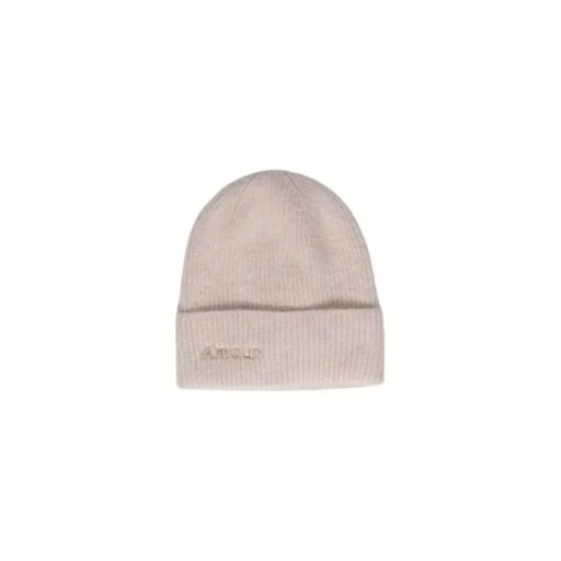 Beige knit winter beanie with embroidered text for Pieces Women Cap collection