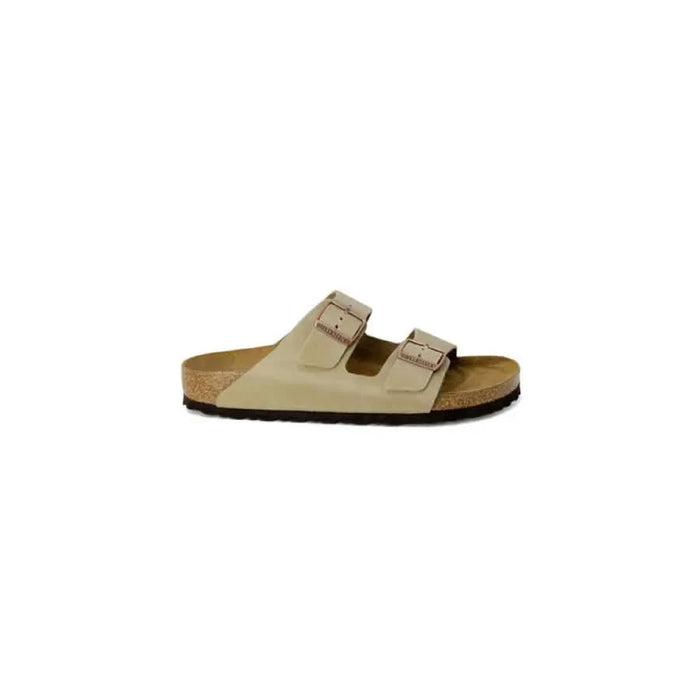 Beige leather sandal with adjustable buckle straps from Birkenstock Men’s Slippers