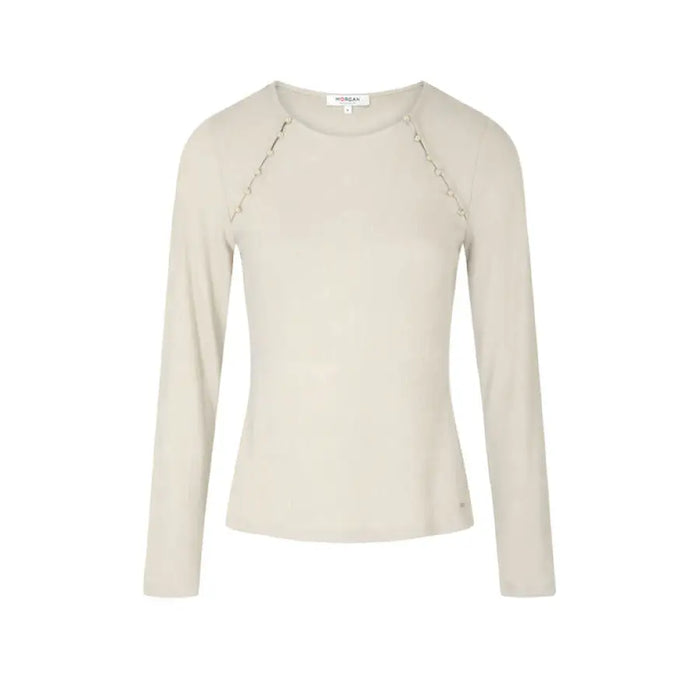 Beige long-sleeved knit top with crew neckline from Morgan De Toi Women’s collection