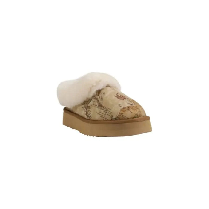 Beige map-print slipper with faux fur trim from Alviero Martini Prima Classe