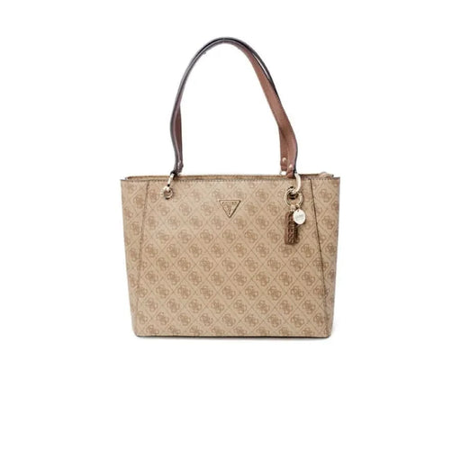 Beige patterned Guess Women Bag with leather handles and triangular logo