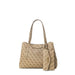 Beige patterned Guess handbag with double handles and a small attached pouch