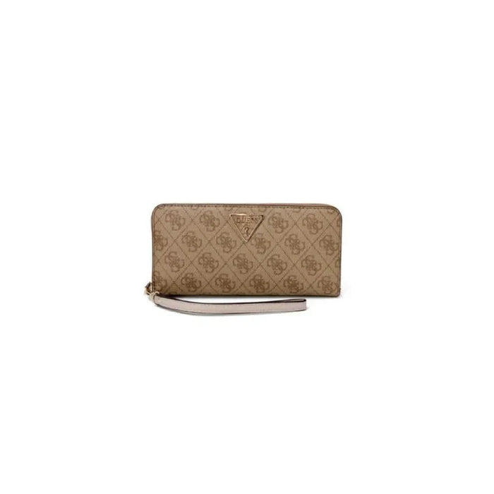 Beige patterned zip-around wallet with wrist strap - Guess Women Wallet