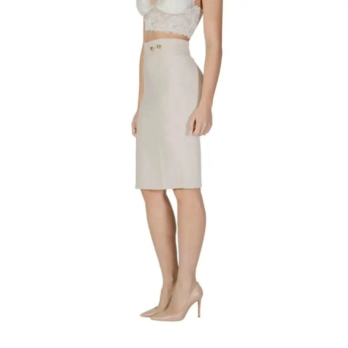 Beige high waist pencil skirt by Rinascimento featuring a stylish zip closure