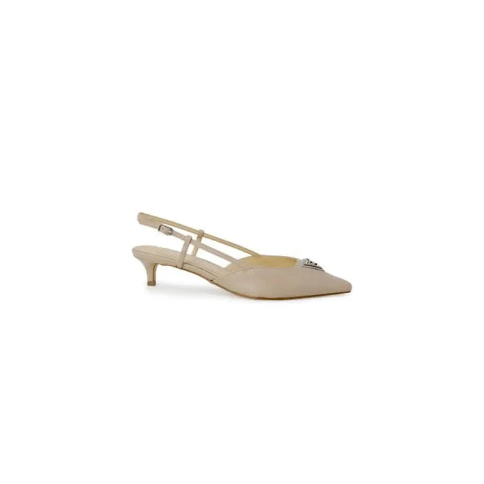 Beige slingback kitten heel featured in Guess Women’s Black Pumps with Bow and Buckle