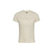 Beige Tommy Hilfiger Women’s T-Shirt featuring minimal text branding and stylish design