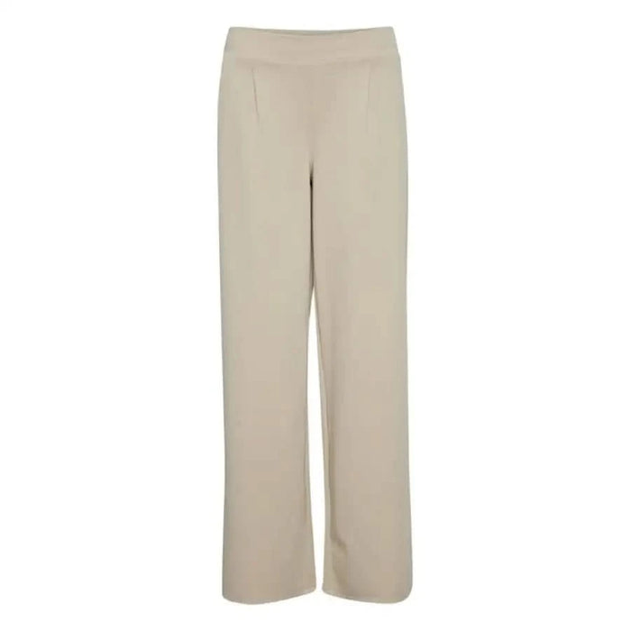 Wide-leg beige trousers with high waistband, Ichi - Ichi Women Trousers