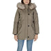 Beige winter parka with fur-trimmed hood and button closures by Only Women Jacket