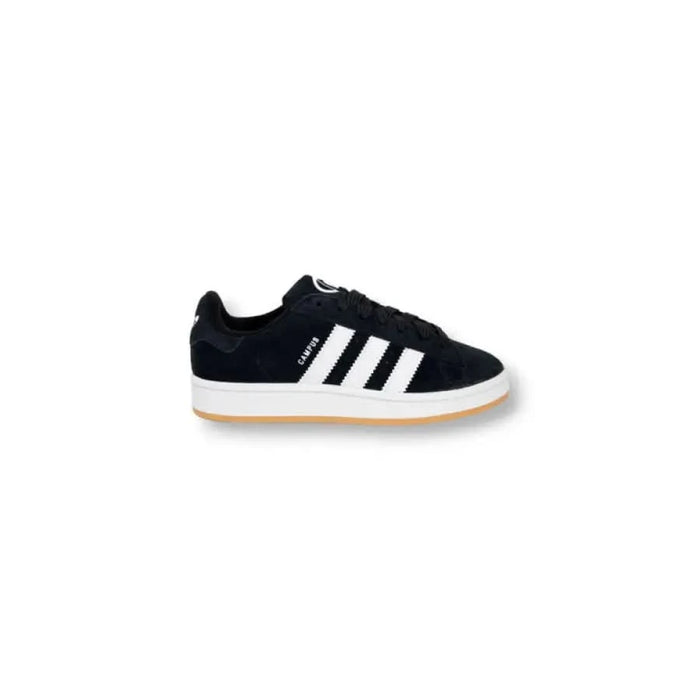 Black Adidas Campus sneaker in Women’s Size 4, featuring suede material and classic design