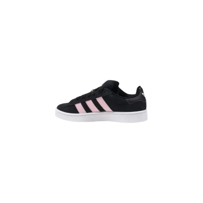 Black Adidas sneakers with pink stripes, featuring a stylish leather design for women