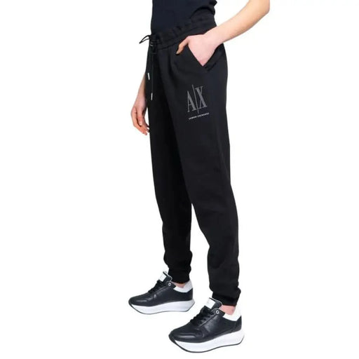 Black Armani Exchange sweatpants for women with logo and drawstring waist