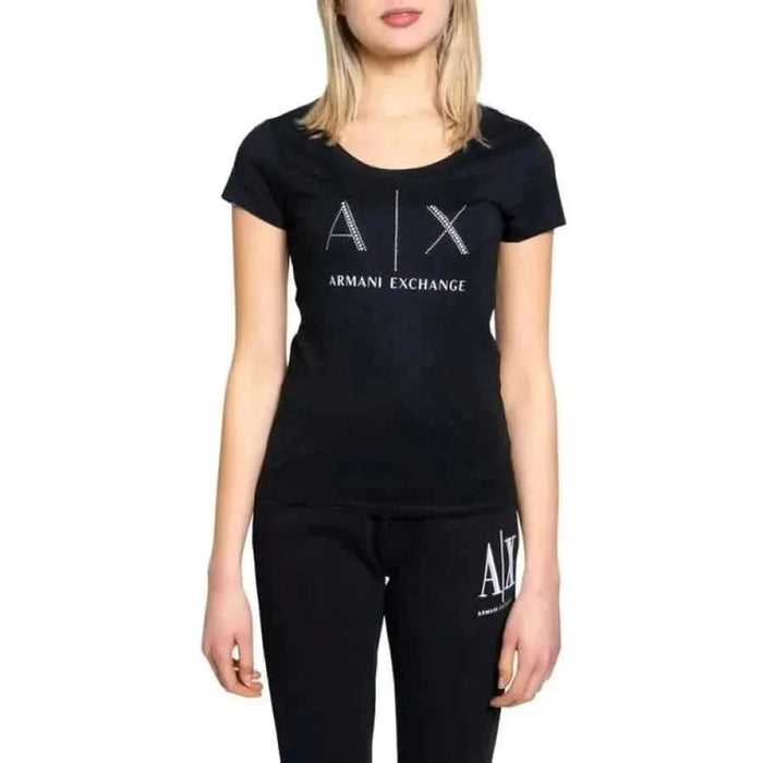 Armani Exchange black t-shirt and pants on a blonde woman - Armani Exchange Women T-Shirt