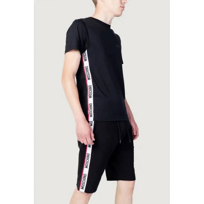 Black athletic outfit with white and red side stripes from Moschino Underwear Men T-Shirt