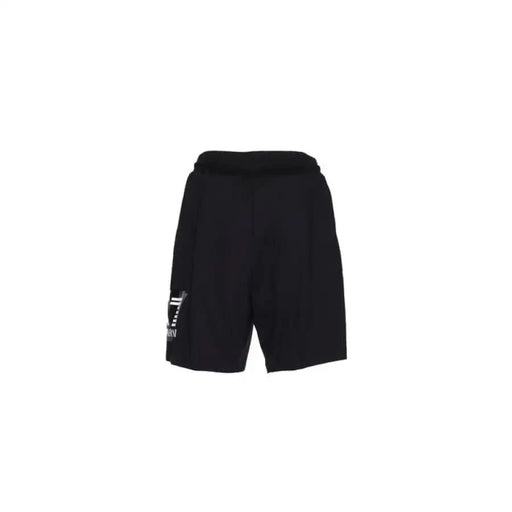 Black athletic shorts with white logo, Ea7 Men Shorts, stylish and comfortable activewear