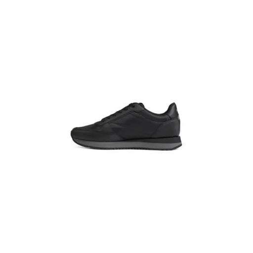 Black low-profile athletic sneakers by Boss for men featuring a smooth design