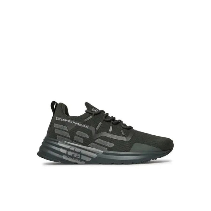 Black athletic sneaker featuring Emporio Armani logo from EA7 Men’s Sneakers collection