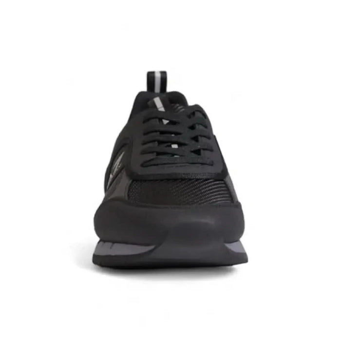 Black Ea7 Men Sneakers featuring a mesh upper and thick sole for optimal performance