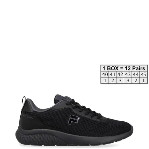 Black Fila Men Sneakers featuring a mesh upper and F logo on the side