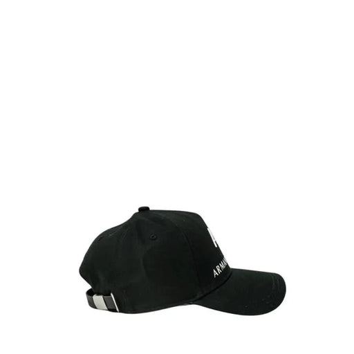 Black Armani Exchange Men Cap featuring white text on the side for stylish versatility