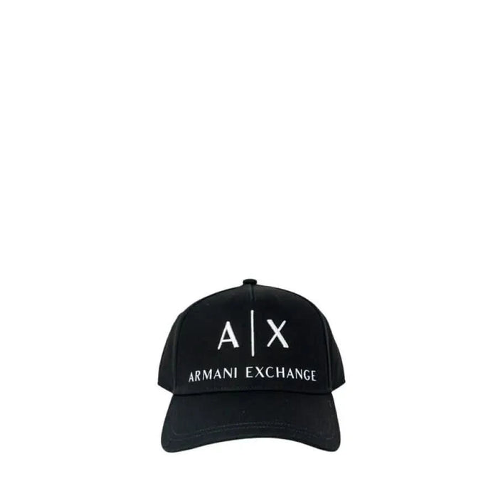 Black baseball cap featuring A|X ARMANI EXCHANGE logo in white for men