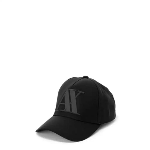 Black Armani Exchange baseball cap featuring embroidered AX logo on the front