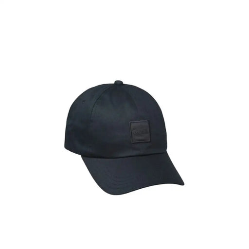 Black baseball cap with square patch, part of Boss Men’s Cotton Collection