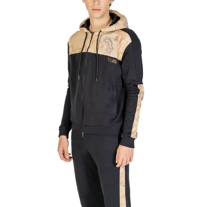 Black and beige color-blocked athletic hoodie and sweatpants by Alviero Martini Prima Classe