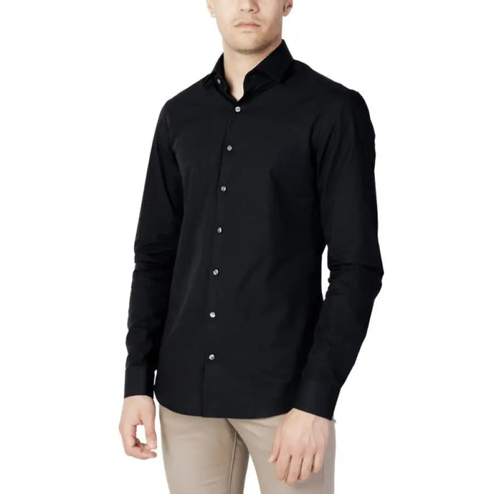 Calvin Klein Men Shirt: Black button-up, long sleeve dress shirt