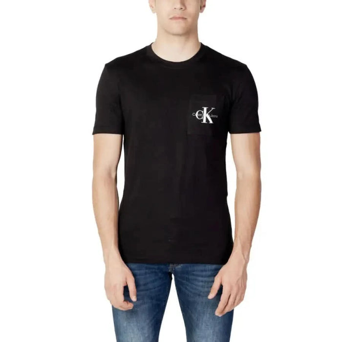 Black Calvin Klein t-shirt with small CK logo on chest pocket - Calvin Klein Jeans Men T-Shirt