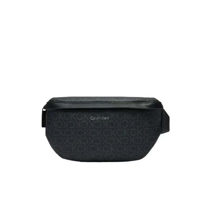 Black Calvin Klein fanny pack with textured monogram pattern for men