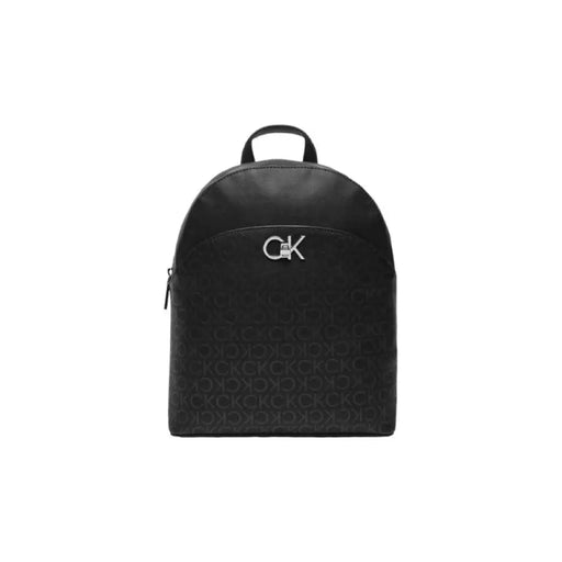 Black Calvin Klein backpack featuring a stylish monogram pattern for women