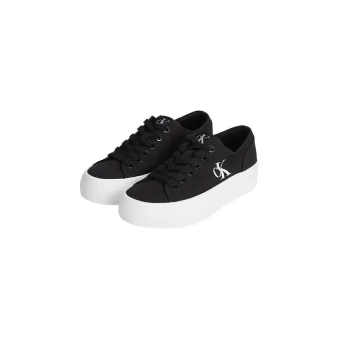 Black canvas platform sneakers from Calvin Klein Jeans for women in leather and cotton