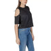 Black cold-shoulder Liu Jo top with studded trim and 3/4 sleeves for women