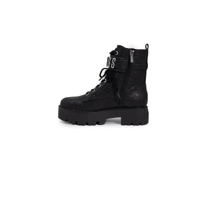 Guess Women Boots: Black combat boot with chunky sole and lace-up front