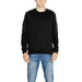 Antony Morato Men Sweatshirts Black Crewneck with Shoulder Patches Over Blue Jeans